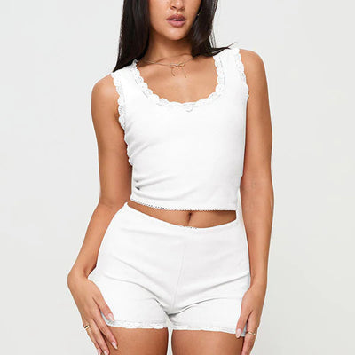 Willa Lace Trim Top and Shorts Lounge Set