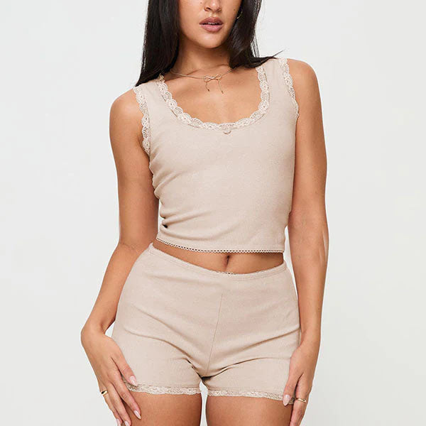 Willa Lace Trim Top and Shorts Lounge Set