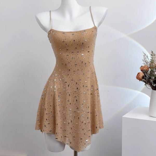 Elinda Embellished Glitter Cocktail Mini Dress