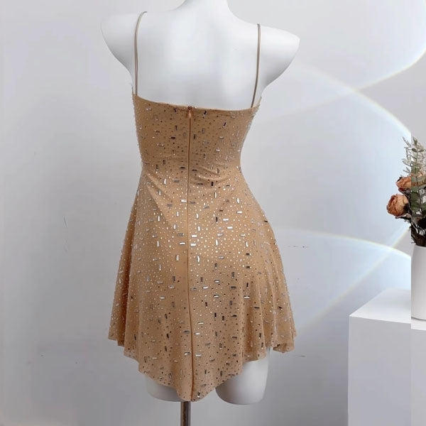 Elinda Embellished Glitter Cocktail Mini Dress