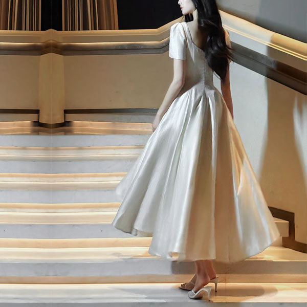 Alouette Grace Ivory Puff Sleeve Midi Dress