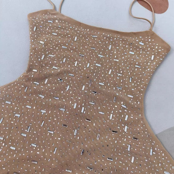 Elinda Embellished Glitter Cocktail Mini Dress