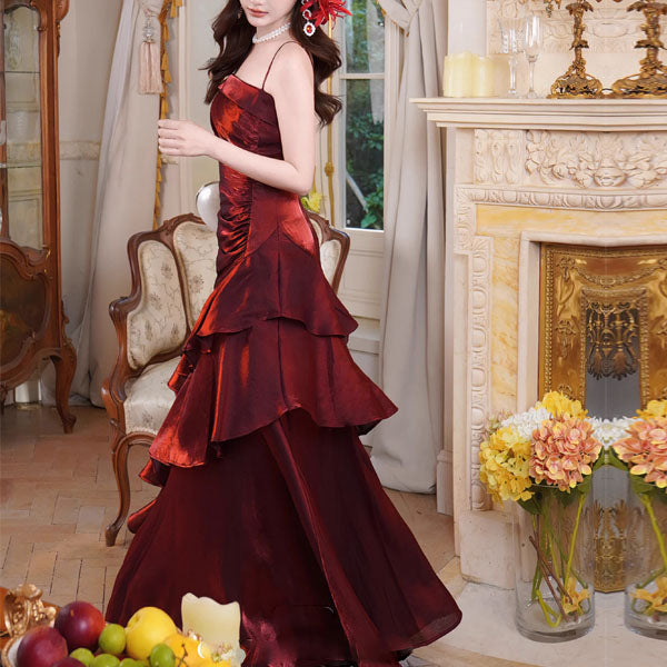 Sora Celestial Scarlet Tiered Ruffles Maxi Dress