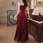 Sora Celestial Scarlet Tiered Ruffles Maxi Dress