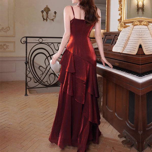 Sora Celestial Scarlet Tiered Ruffles Maxi Dress