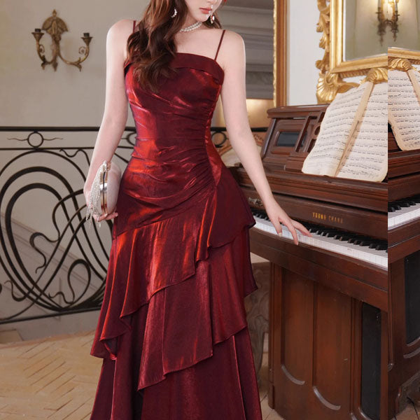 Sora Celestial Scarlet Tiered Ruffles Maxi Dress XS