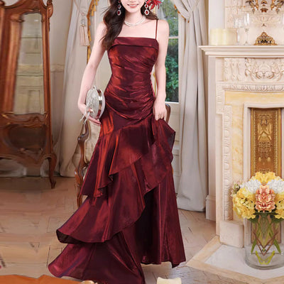 Sora Celestial Scarlet Tiered Ruffles Maxi Dress