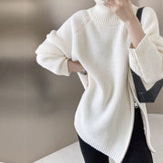 Tania Side Zip High Neck Knit Sweater Top