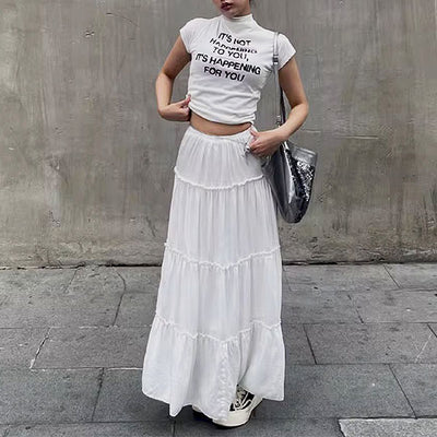 Anna White Tiered Maxi Skirt