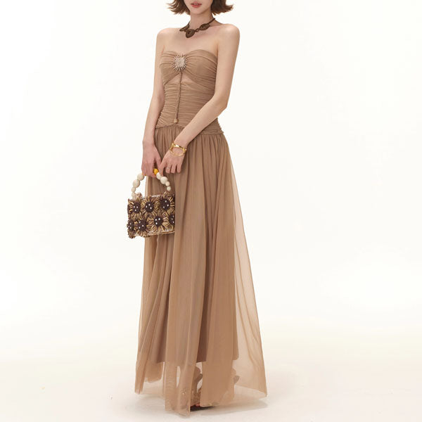 Ethena Strapless Ruched Goddess Maxi Dress