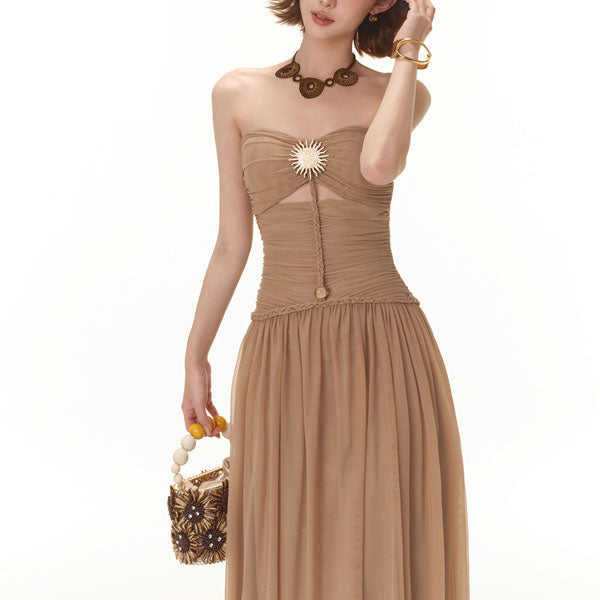 Ethena Strapless Ruched Goddess Maxi Dress