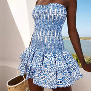 Lindsay Smocked Strapless Ruffled Mini Dress