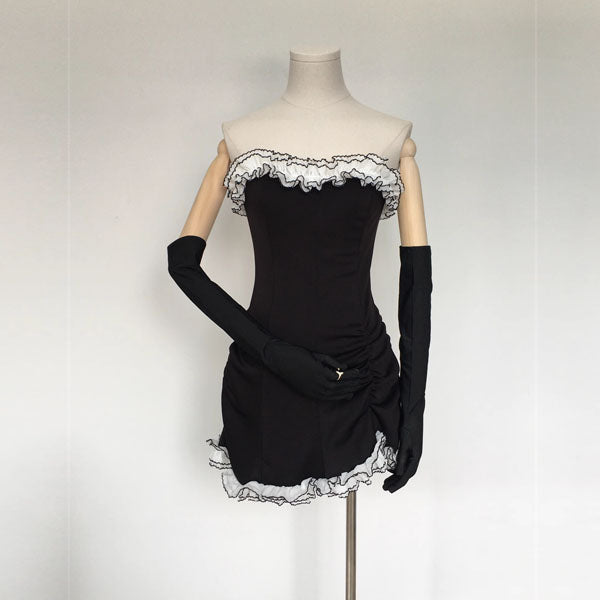 Kara Black Ruffles Ruched Mini Dress