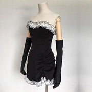 Kara Black Ruffles Ruched Mini Dress