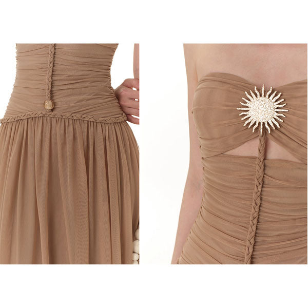 Ethena Strapless Ruched Goddess Maxi Dress