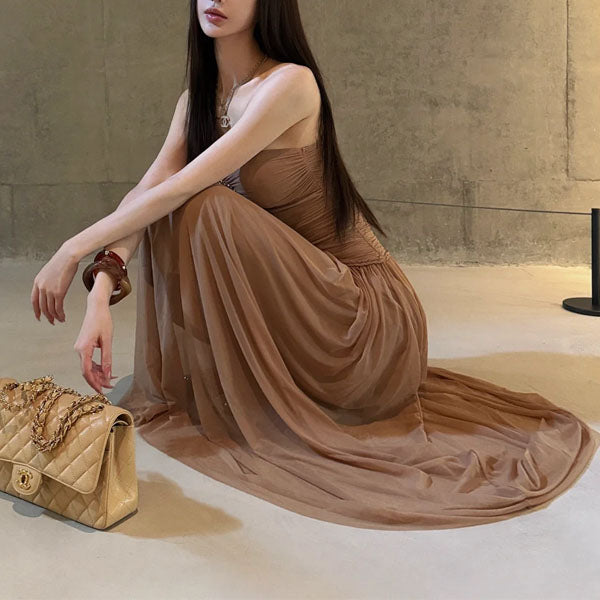 Ethena Strapless Ruched Goddess Maxi Dress