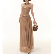 Ethena Strapless Ruched Goddess Maxi Dress