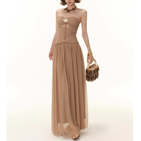 Ethena Strapless Ruched Goddess Maxi Dress