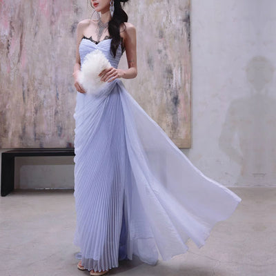 Eloise Periwinkle Blue Strapless Asymmetrical Evening Gown L