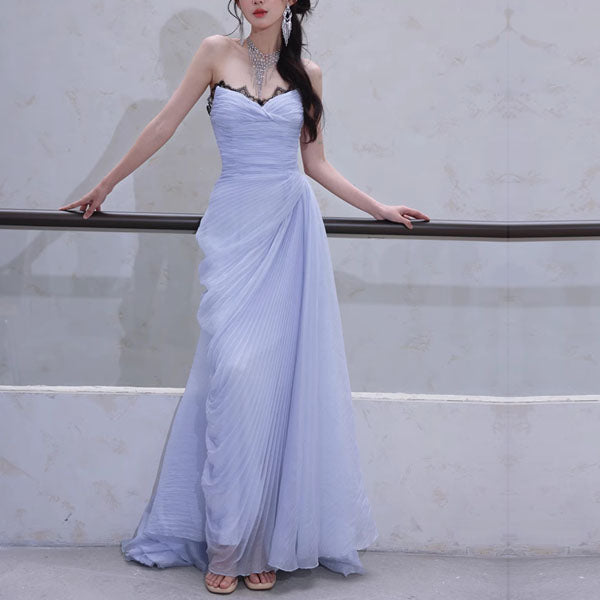 Eloise Periwinkle Blue Strapless Asymmetrical Evening Gown L