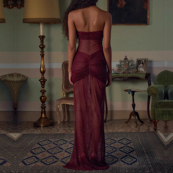 Yari Elegant Tube Shimmer Evening Dress M / Wine Yari Elegant Tube Shimmer Evening Dress M / Wine