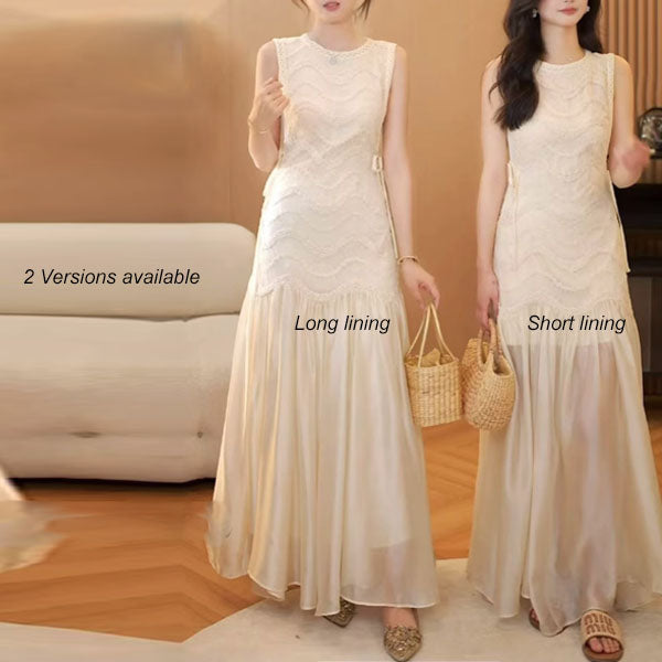 Catherina Elegant Ivory Knit Lace Maxi Dress