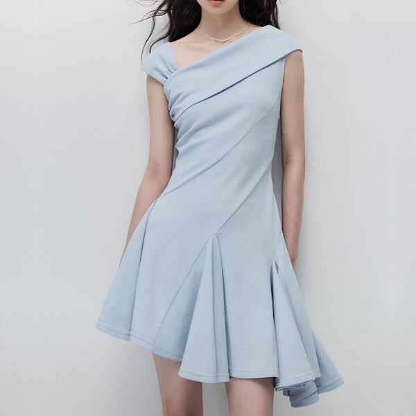 Rina Asymmetrical Flare Blue Mini Dress