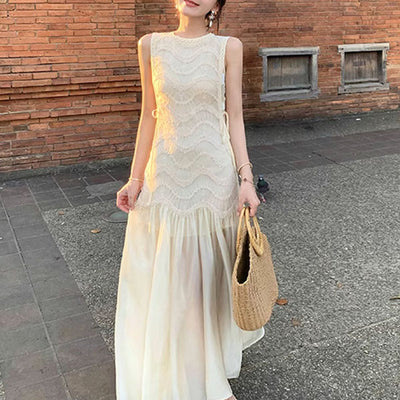 Catherina Elegant Ivory Knit Lace Maxi Dress