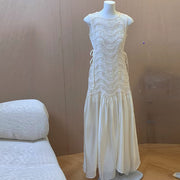 Catherina Elegant Ivory Knit Lace Maxi Dress