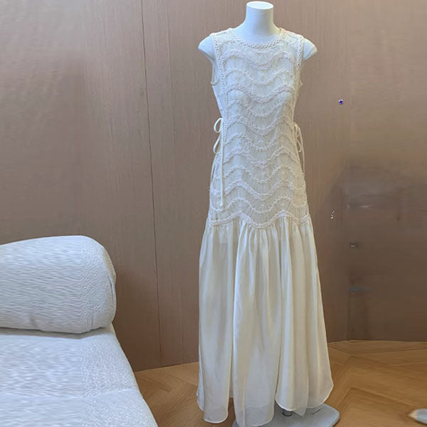 Catherina Elegant Ivory Knit Lace Maxi Dress