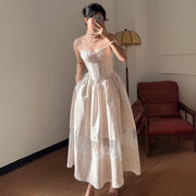Suzanne Romantic Floral Lace-Up Midi Dress