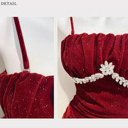 Julia Red Jewel-Embellished Velvet Ruffles Evening Dress