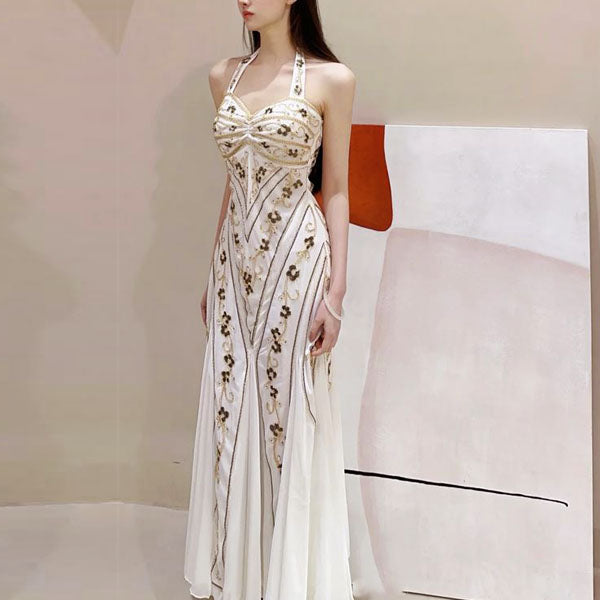 Carrisa Vintage-Inspired Enchanted Gold Embroidery Dress