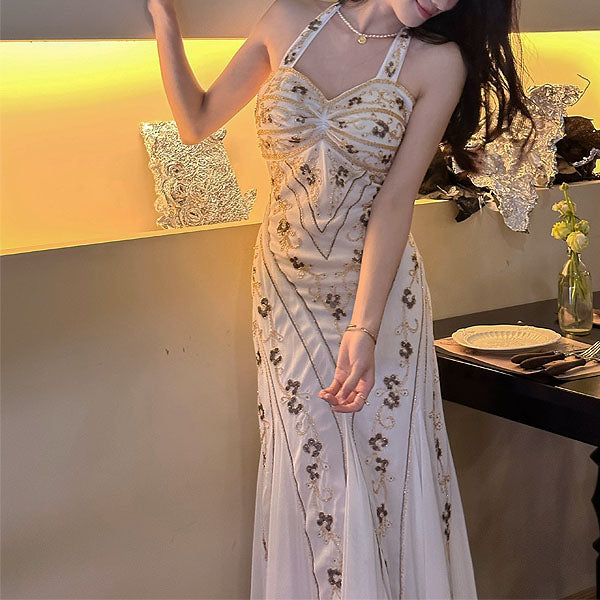 Carrisa Vintage-Inspired Enchanted Gold Embroidery Dress
