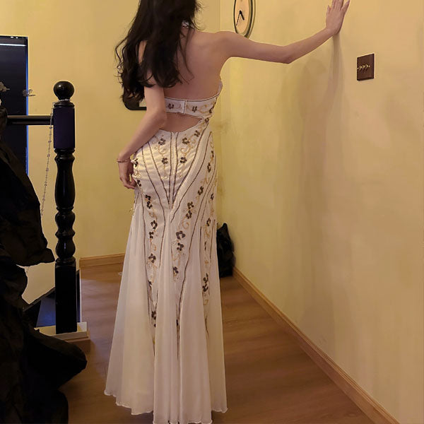 Carrisa Vintage-Inspired Enchanted Gold Embroidery Dress