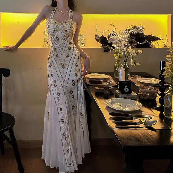 Carrisa Vintage-Inspired Enchanted Gold Embroidery Dress