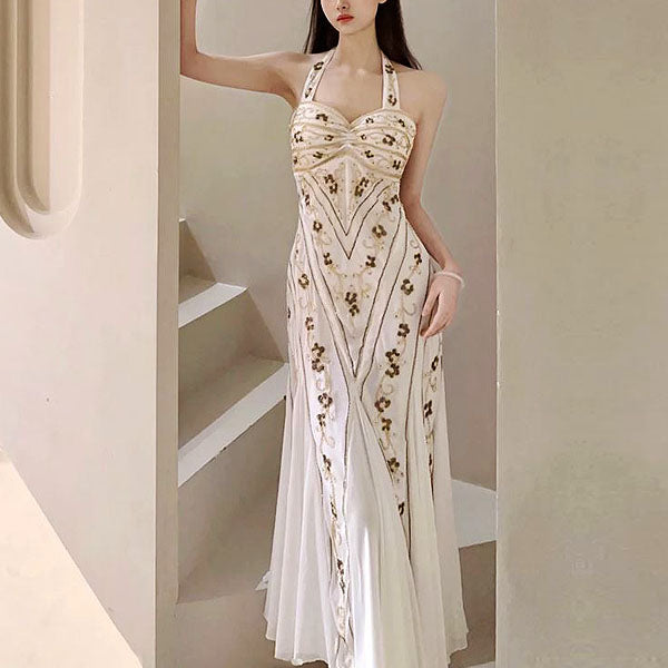 Carrisa Vintage-Inspired Enchanted Gold Embroidery Dress