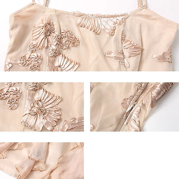 Erinda Vintage Inspired Champagne Floral Layered Dress