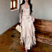 Erinda Vintage Inspired Champagne Floral Layered Dress