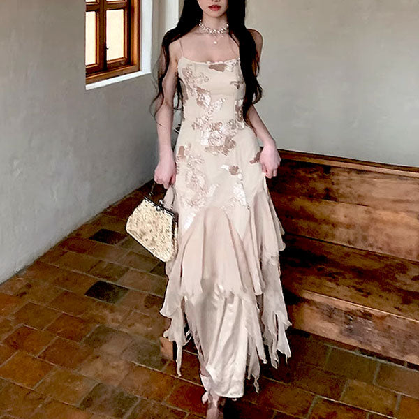 vintage layered dress Medieval Vintage Layered Shirred Evening Dresses Tulle Decals Small Tail