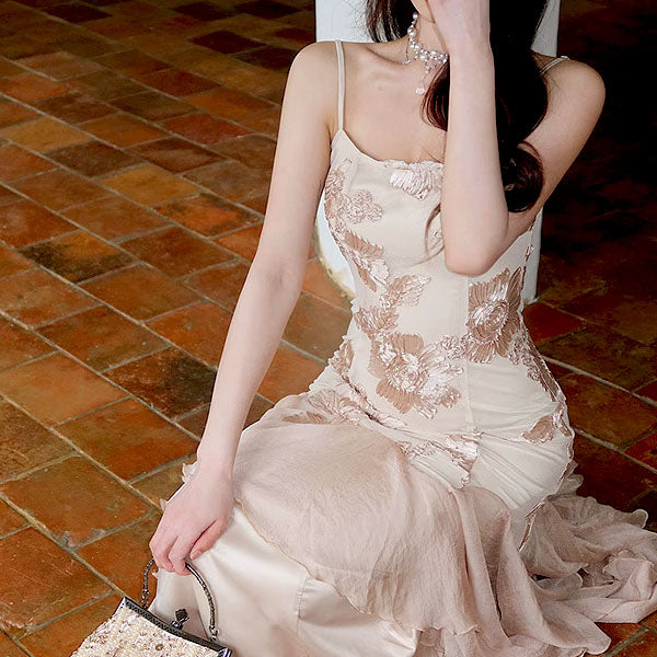 Erinda Vintage Inspired Champagne Floral Layered Dress