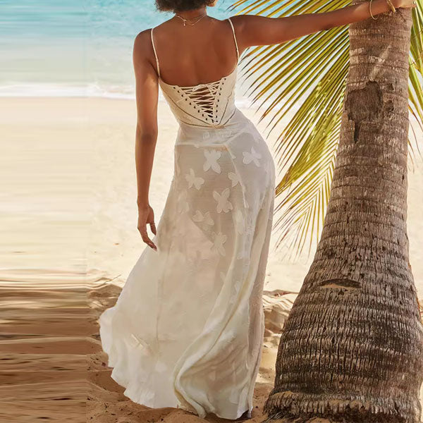 Kellisa Lace Up Flora Maxi Dress