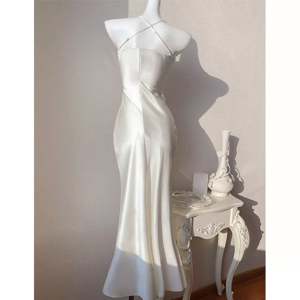 Katrina Ivory Draped Front Satin Evening Dress Xs Katrina Ivory Draped Front Satin Evening Dress Xs
