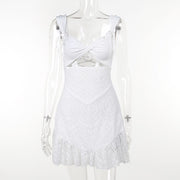 Chrissy White Embroidery Lace Mini Dress