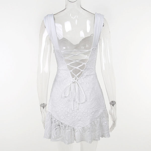 Chrissy White Embroidery Lace Mini Dress