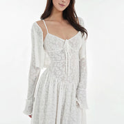 Kyuri White Texture Floral Print Maxi Dress