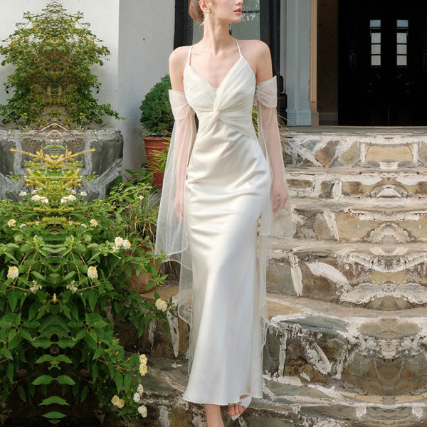 Katrina Ivory Draped Front Satin Evening Dress The Wildflower Shop Katrina Ivory Draped Front Satin Evening Dress The Wildflower Shop
