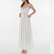Kyuri White Texture Floral Print Maxi Dress