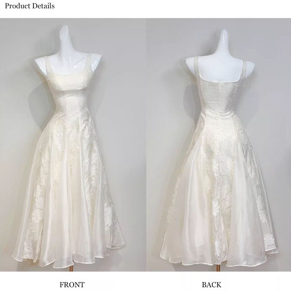 Leia Ivory Floral Appliqué A-Line Square Neckline Dress