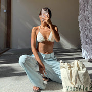 Lori White Floral Triangle Bikini Set